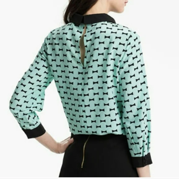 Kate Spade Isadora Mint Green And Black Silk Top Size 2 - Picture 2 of 9